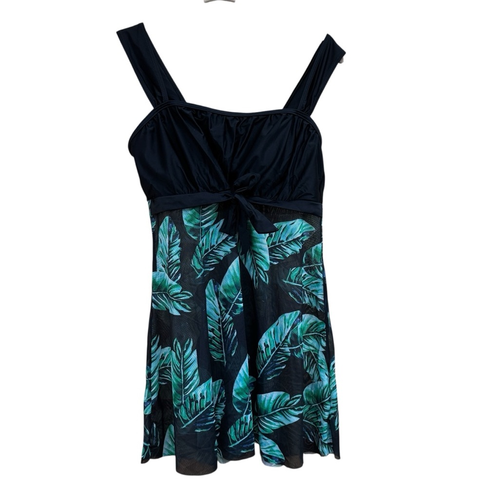 Tropical Leaf Print Wens Tankini Swim Dress Large